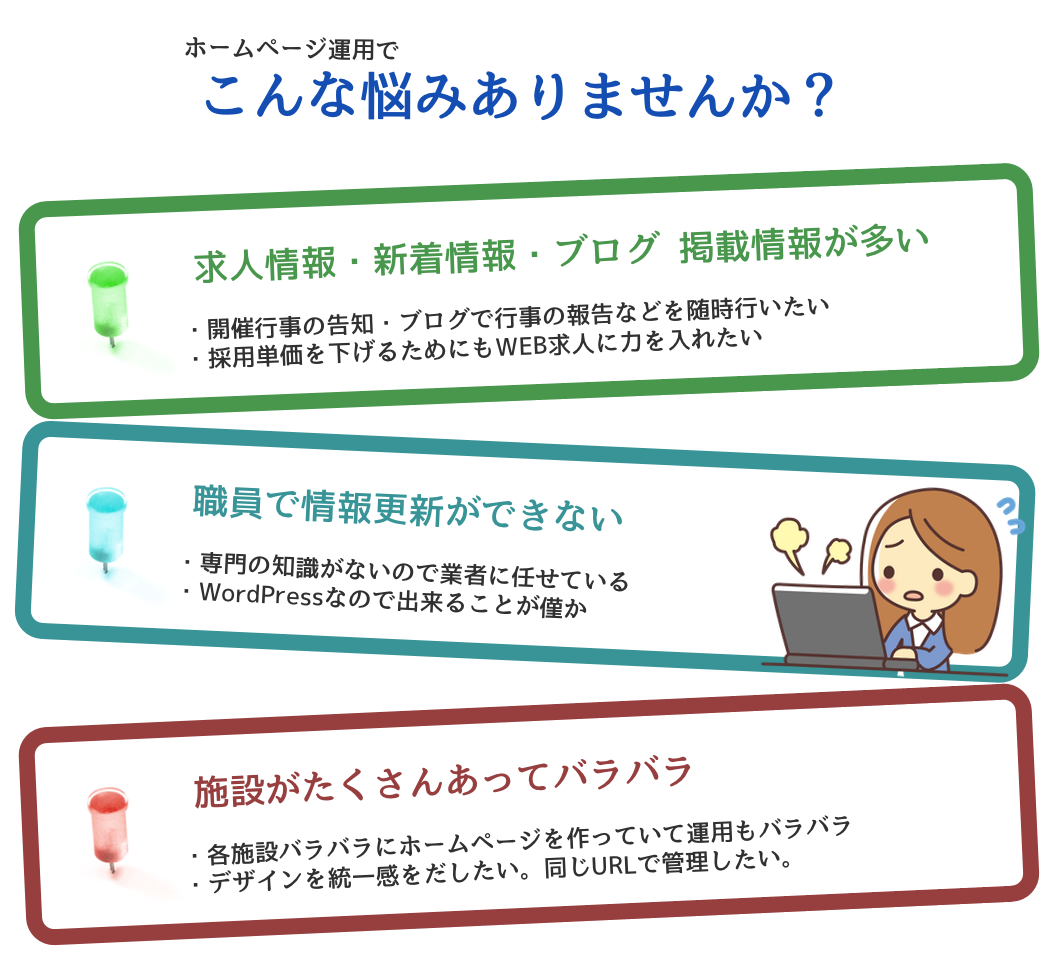 社会福祉施設のホームページ運用の悩み 社会福祉施設のホームページ運用の悩み